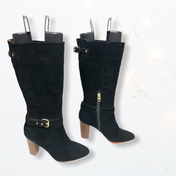 Black Suede Coach Beverly Heeled Boots Sz 6.5B - Picture 4 of 7